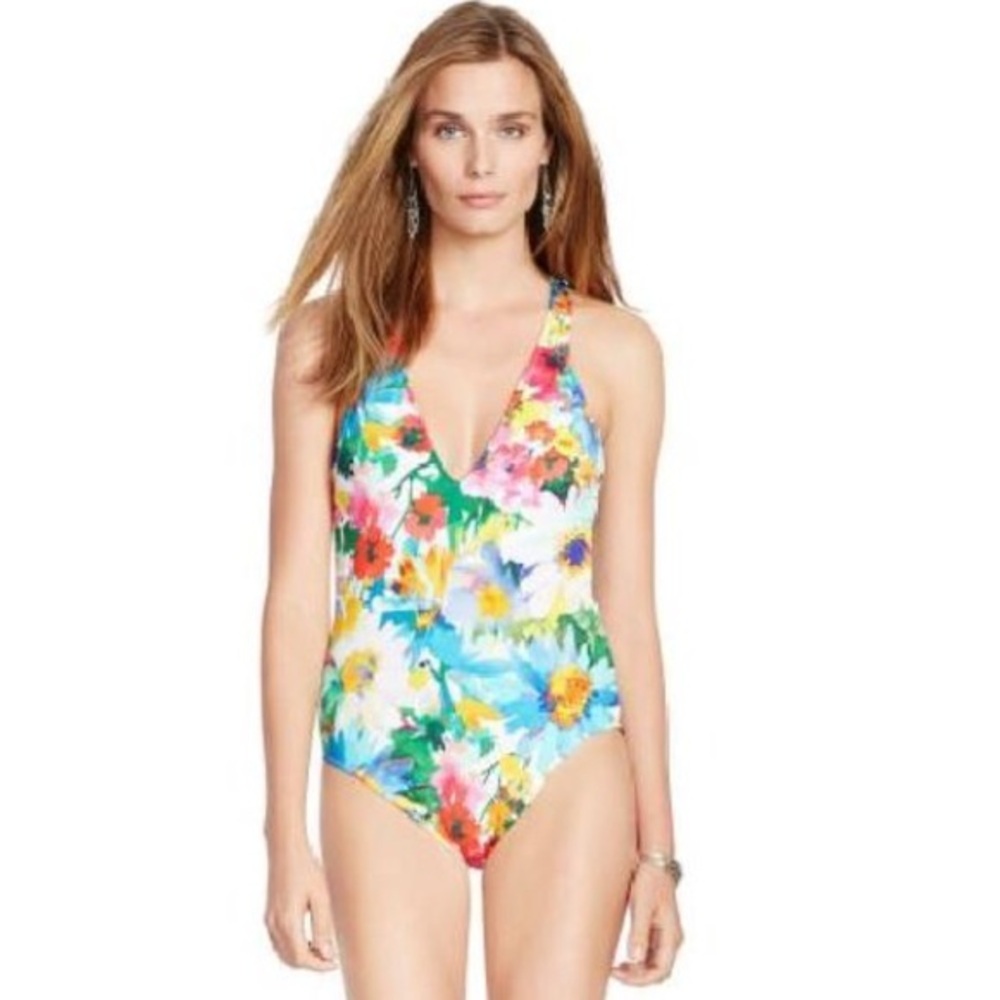 NWT Lauren Ralph Lauren one piece flower floral vneck